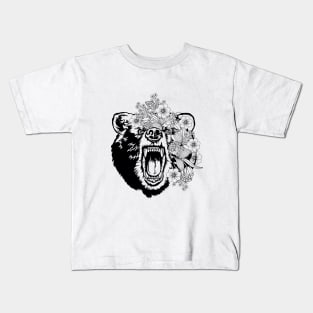 Fierce Roaring Bear with Flowers in Hair Kids T-Shirt